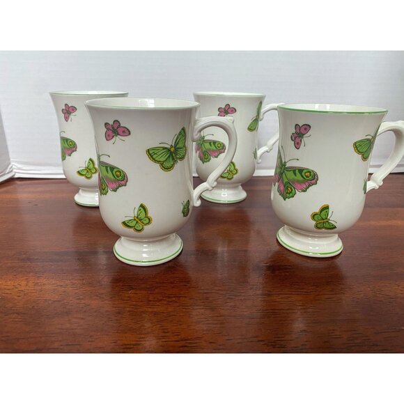 Crown Staffordshire Fine Bone China Butterfly Mugs (Qty. 4) - Picture 1 of 7